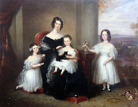 William Moore (1790-1851) Conversation piece, portrait of a mother, her three children and a chihuahua 19.5 x 25in.